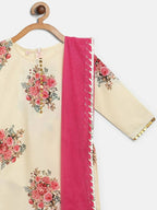 Ahalyaa Beige Crepe Floral Printed Kids Kurta Palazzo Set With Dupatta For Girls | Grocsy