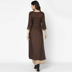 Indian Clothing Cheera Hand Block Print Brown A Line Kurta (MAAI-055K) | Grocsy