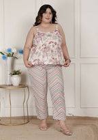 Miravan Womens Plus Size Pink Pure Cotton Leaf Printed Kurti With Palazzo | Grocsy