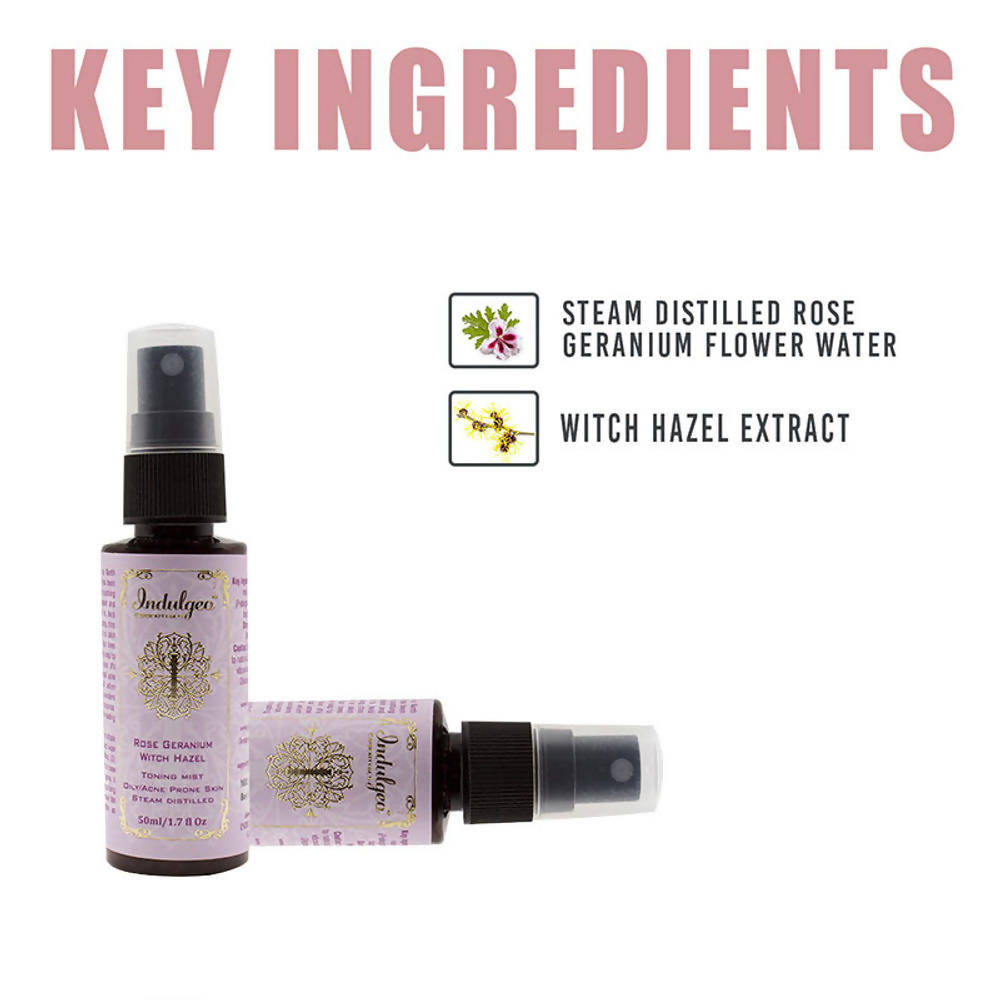 Indulgeo Essentials Rose Geranium Witch Hazel Toning Mist | Grocsy