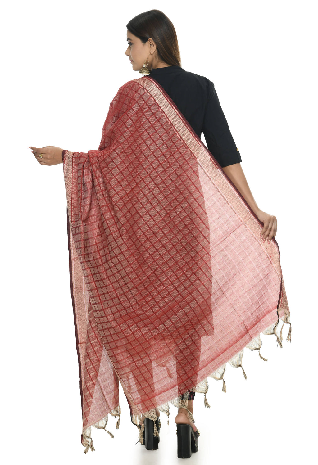 Mominos Fashion Moeza Handloom Cotton Maroon Dupatta For Women | Grocsy