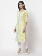 Myshka Women Yellow Cotton Printed 3/4 Sleeve Round Neck Kurta | Grocsy