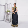 Navy Blue Lycra Cord And Sequins Embriodery Saree - Mohmanthan Izzara | Grocsy