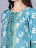 Myshka Women Blue Ethnic Motifs Printed Kurta with Trousers With Dupatta | Grocsy