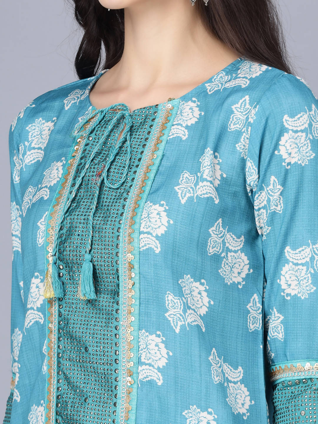 Myshka Women Blue Ethnic Motifs Printed Kurta with Trousers With Dupatta | Grocsy
