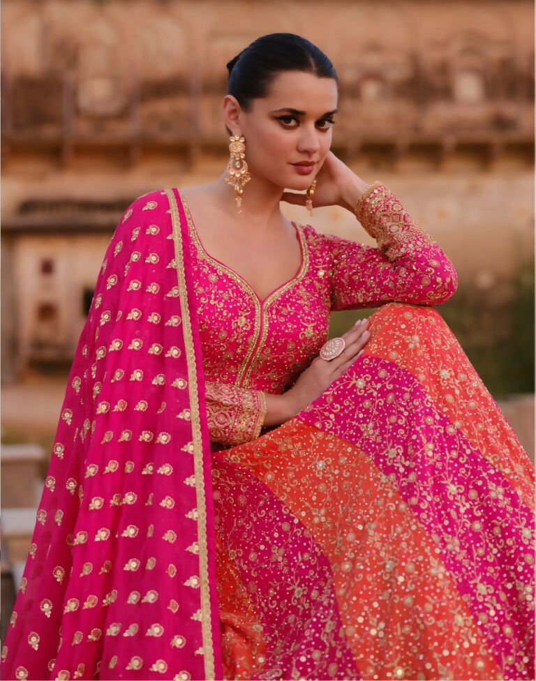 Vastranavya Pink Embroidered Sequence work Georgette Anarkali Suit | Grocsy