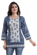 Snehal Creations Stylista Indigo Blue Summer Cool Printed Tunic Top | Grocsy