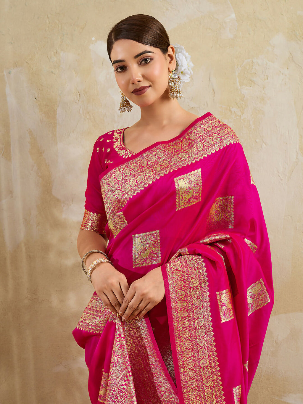 Shree Shyam Fashion Magenta Silk Blend Saree | Grocsy