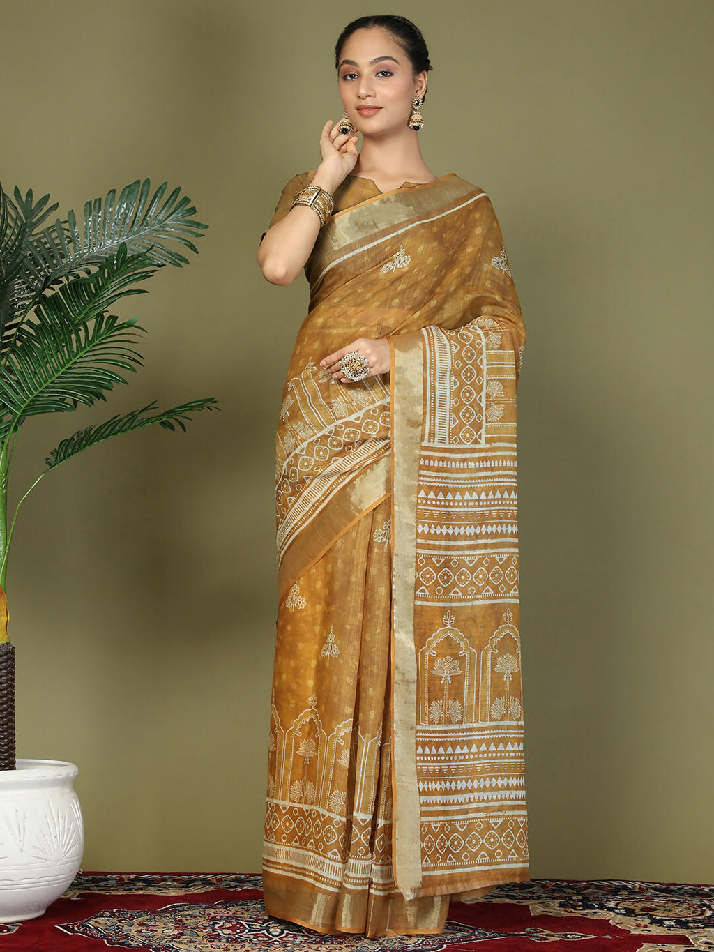 Shree Shyam Fashion Cotton Golden Saree | Grocsy