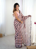 Pink Chinon Designer Digital Printed,Mirror Cut Work Saree - Manvika | Grocsy