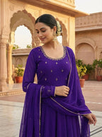Teeya Creation Womens New Fancy Fox Georgette Heavy Quality Fabricw With Handwork Purple Gown Set | Grocsy
