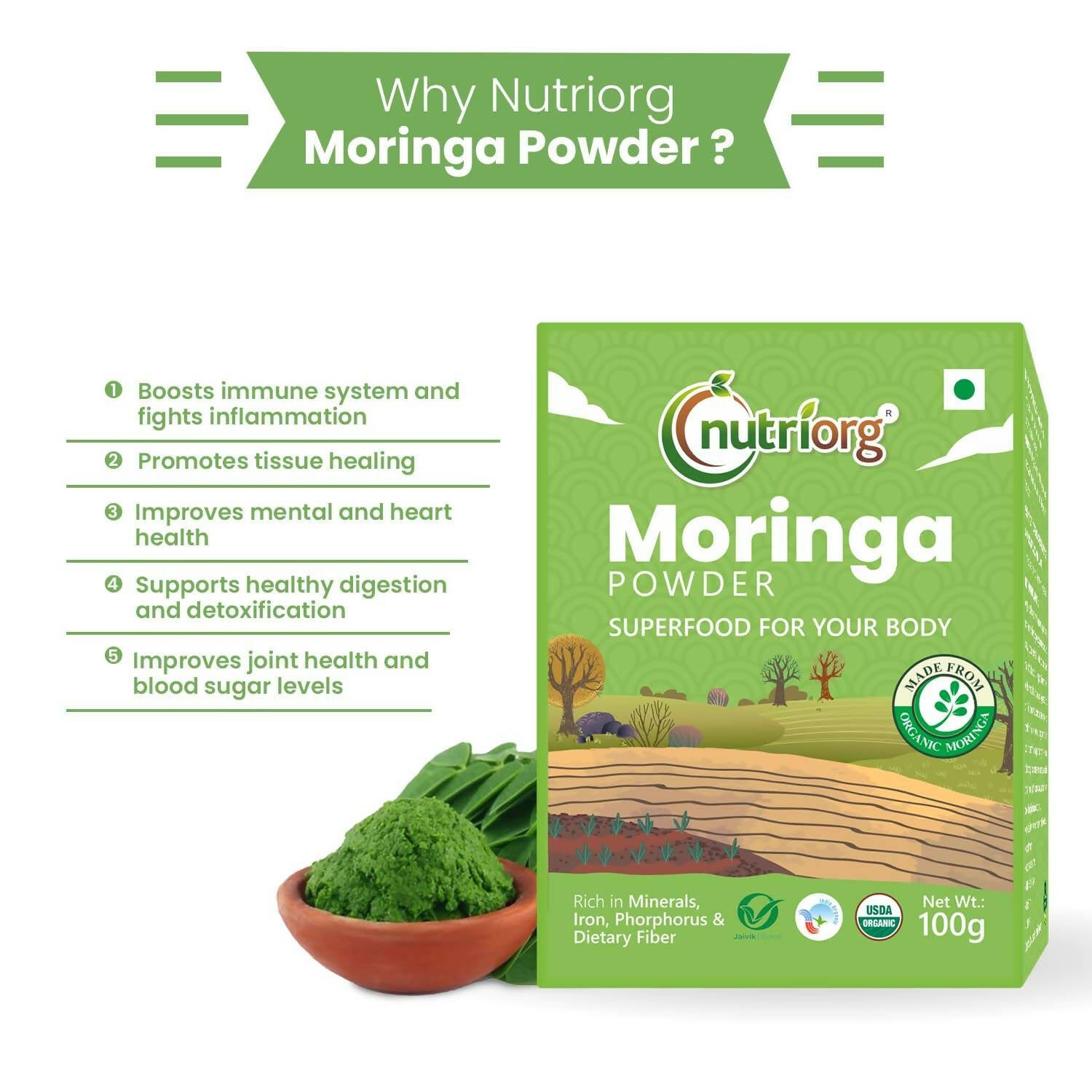 Nutriorg Certified Organic Moringa Powder | Grocsy