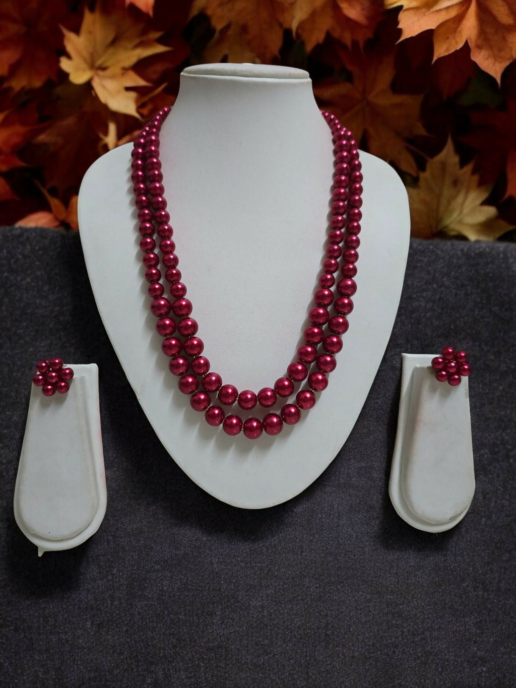 Inhanns Everyday Workwear Pearl Set (Double Layered Pearls) - Coral Red | Grocsy