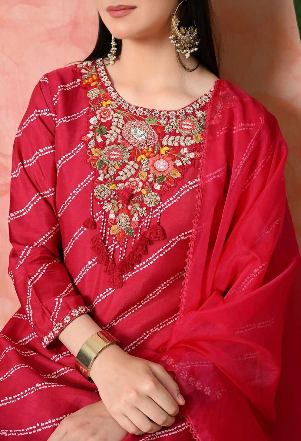 Joban Fashion Rani Premium Pure Viscose Print Dola With Handwork Kurta Set | Grocsy