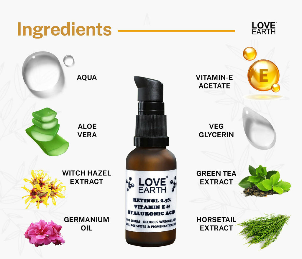 Love Earth Retinol 2.5% Vitamin E & Hyaluronic Acid – Face Serum | Grocsy