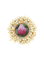 NVR Women's Traditional Ethnic Kundan Meenakari Gold-Polished Ajustable Finger Ring | Grocsy