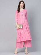 Yufta Women Pink & Golden Printed Kurta with Palazzo | Grocsy
