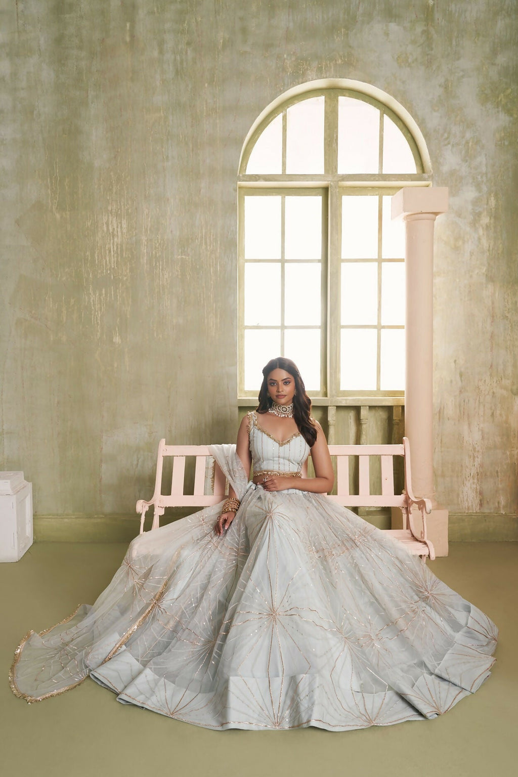 Eilara Light Gray Sequins Net Function Wear Lehenga Choli Set | Grocsy
