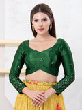 Joban Fashion Bottle-Green Gajji Silk Elbow Sleeveless Back Open Blouse | Grocsy