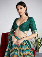 House of Panchhi Green Organza Siroski Stone Work Leheriya Print Lehenga Choli & Dupatta | Grocsy