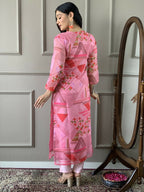 Multi Pink Viscose Chanderi Stitched Suit With Dupatta - Tanisha | Grocsy