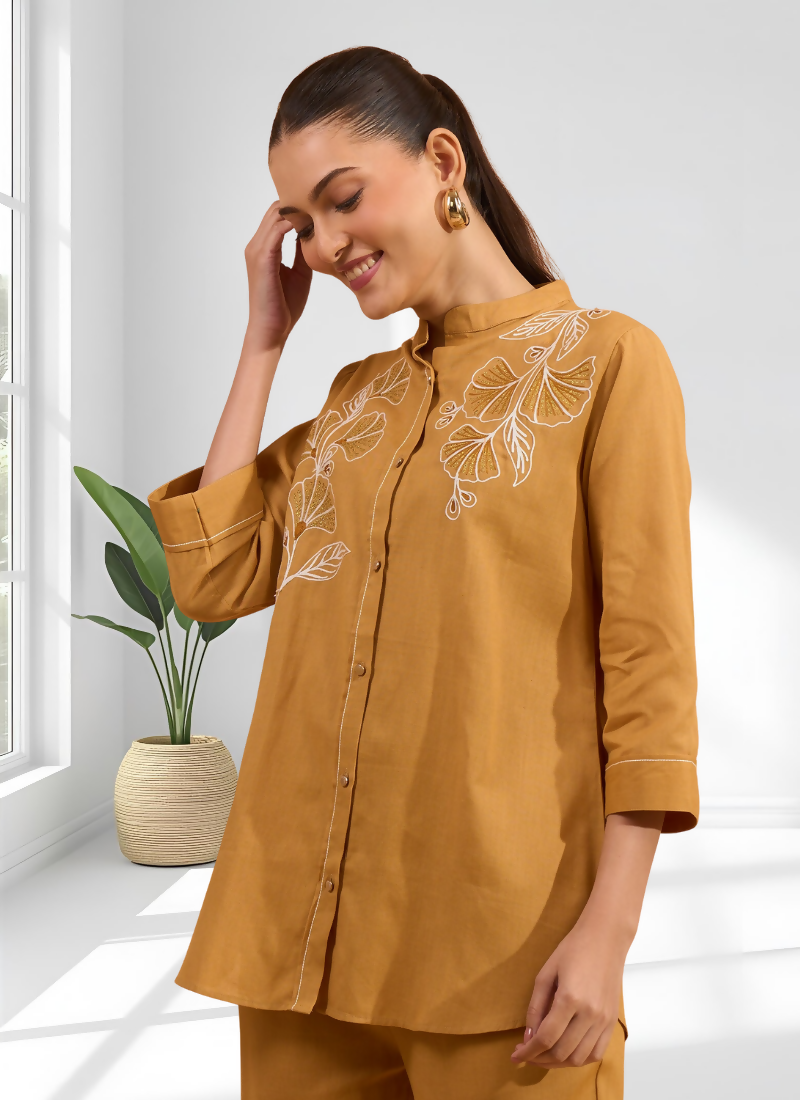 Joban Fashion Coral Cotton, Linen Embroidered Readymade Cord Set | Grocsy
