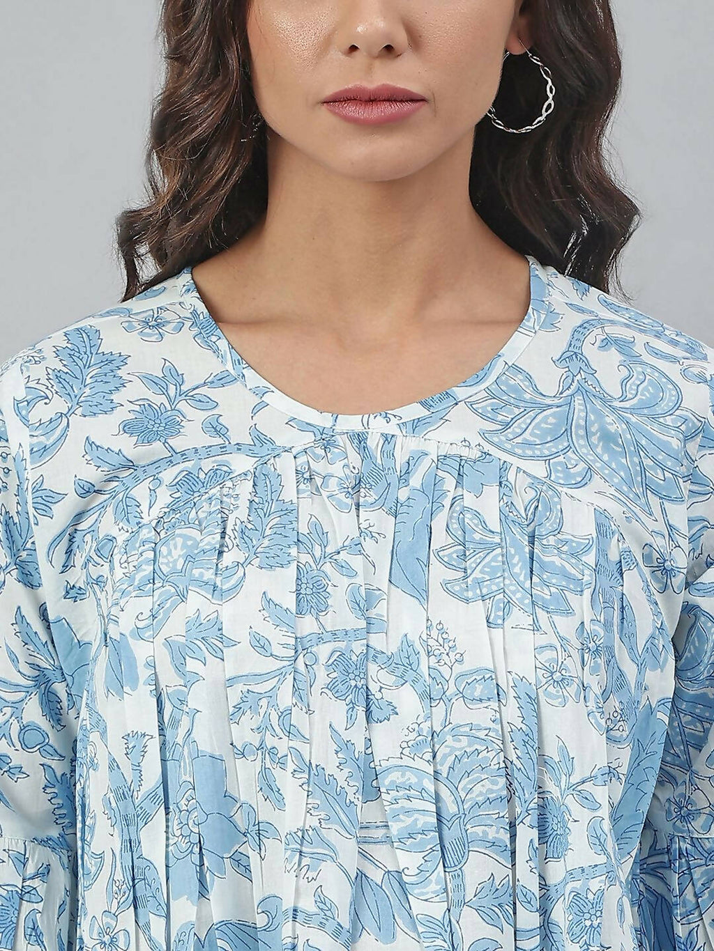 Janasya Women's White Cotton Floral Print Tiered Top | Grocsy