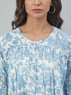Janasya Women's White Cotton Floral Print Tiered Top | Grocsy