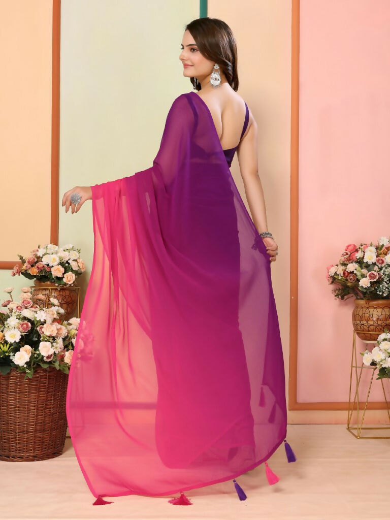 Purple Georgette Pedding Color Printed Ready To Wear Saree - Aalaya | Grocsy