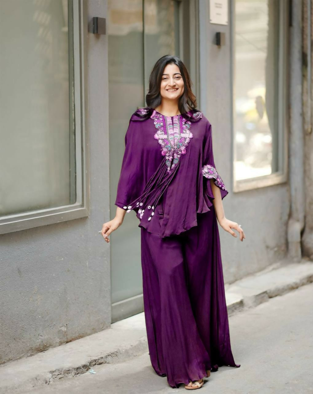 Joban Fashion wine Kurta Set Chinon Embroidery Sequence Work | Grocsy