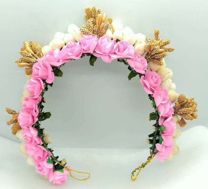 Baby Pink Rose & Gold Gajra | Grocsy