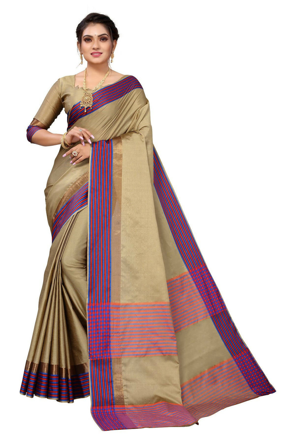 Vamika Ethnic Fire Brown Cotton Silk Saree | Grocsy