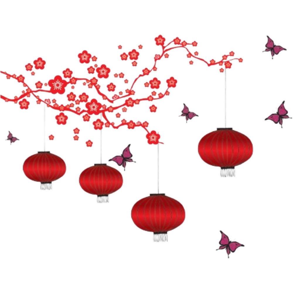 Decals Design Chinese Lamps in Double Sheet Wall Sticker | Grocsy
