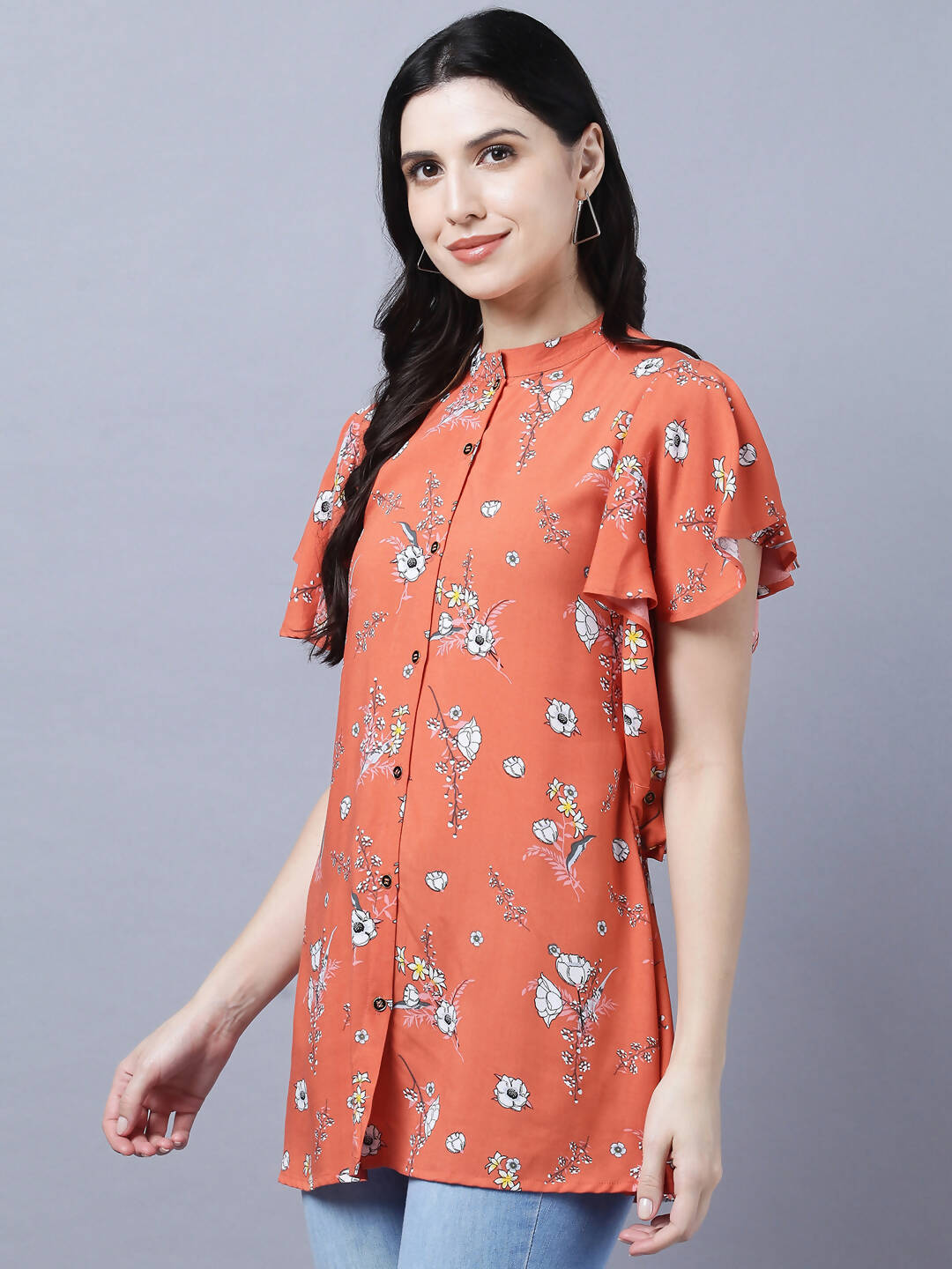 Myshka Stylish Orange Viscose Short Sleeve Women's Top | Grocsy