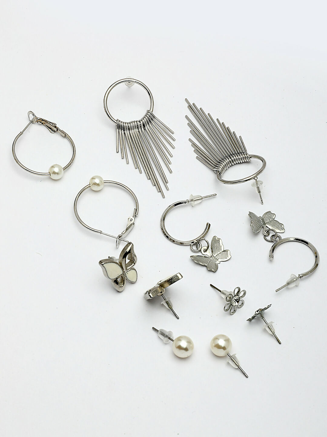 NVR Women's Set of 6 Silver-Plated Contemporary Drop Earrings | Grocsy