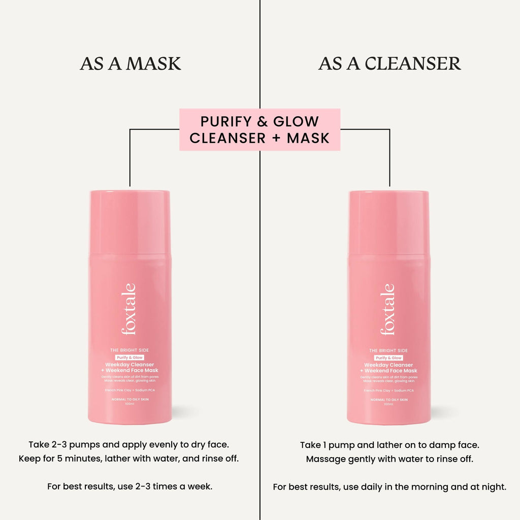 Foxtale Purify & Glow Cleanser + Mask With French Pink Clay & Sodium | Grocsy
