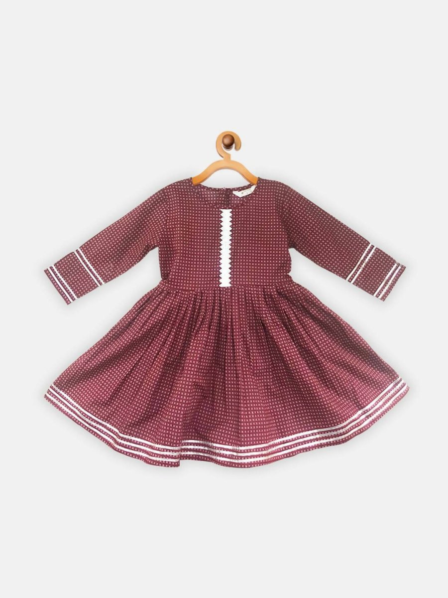 Ahalyaa Maroon Pure Cotton Digital Printed Kids Kurta Sharara Set For Girls | Grocsy