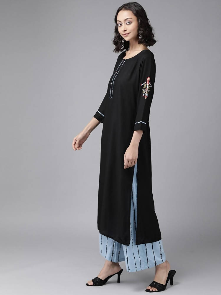 Yufta Black Kurta with Palazzo Set | Grocsy