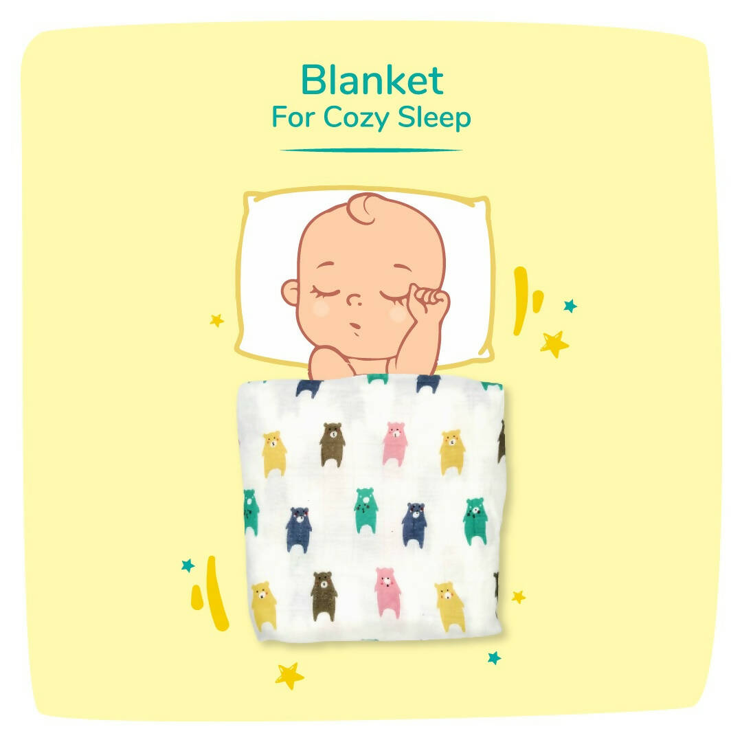 Kindermum Organic Cotton Muslin Swaddle Blanket 110 Cm X 110 Cm - Set Of 2 - Bear And Whale | Grocsy