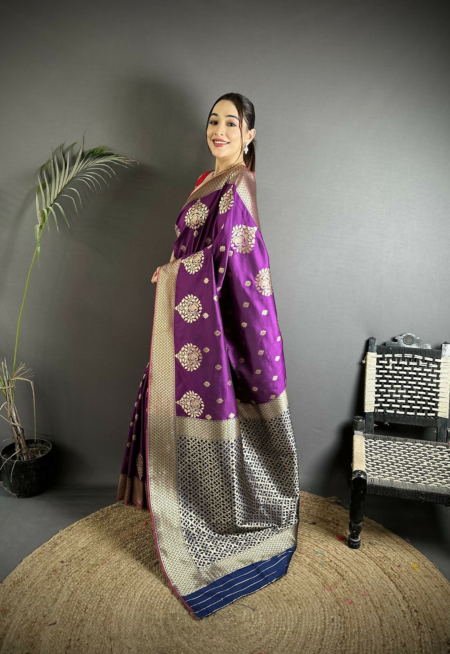 Joban Fashion Purple Woven Butti Soft Silk Banarasi Silk Saree | Grocsy