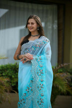 Vamsee Sanyogita Sanyogita - Sky Organza Saree | Grocsy