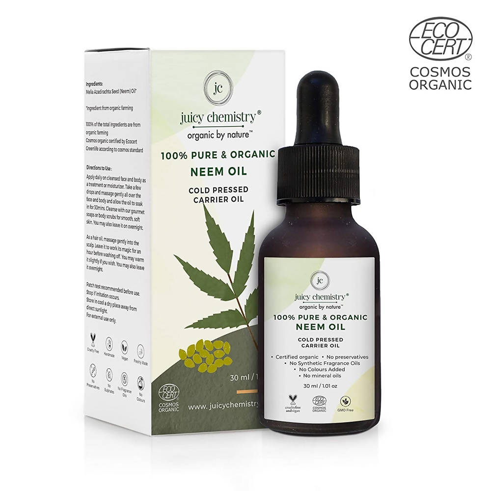 Juicy Chemistry Pure & Organic Neem Oil For Cold Pressed Carrier Oil | Grocsy