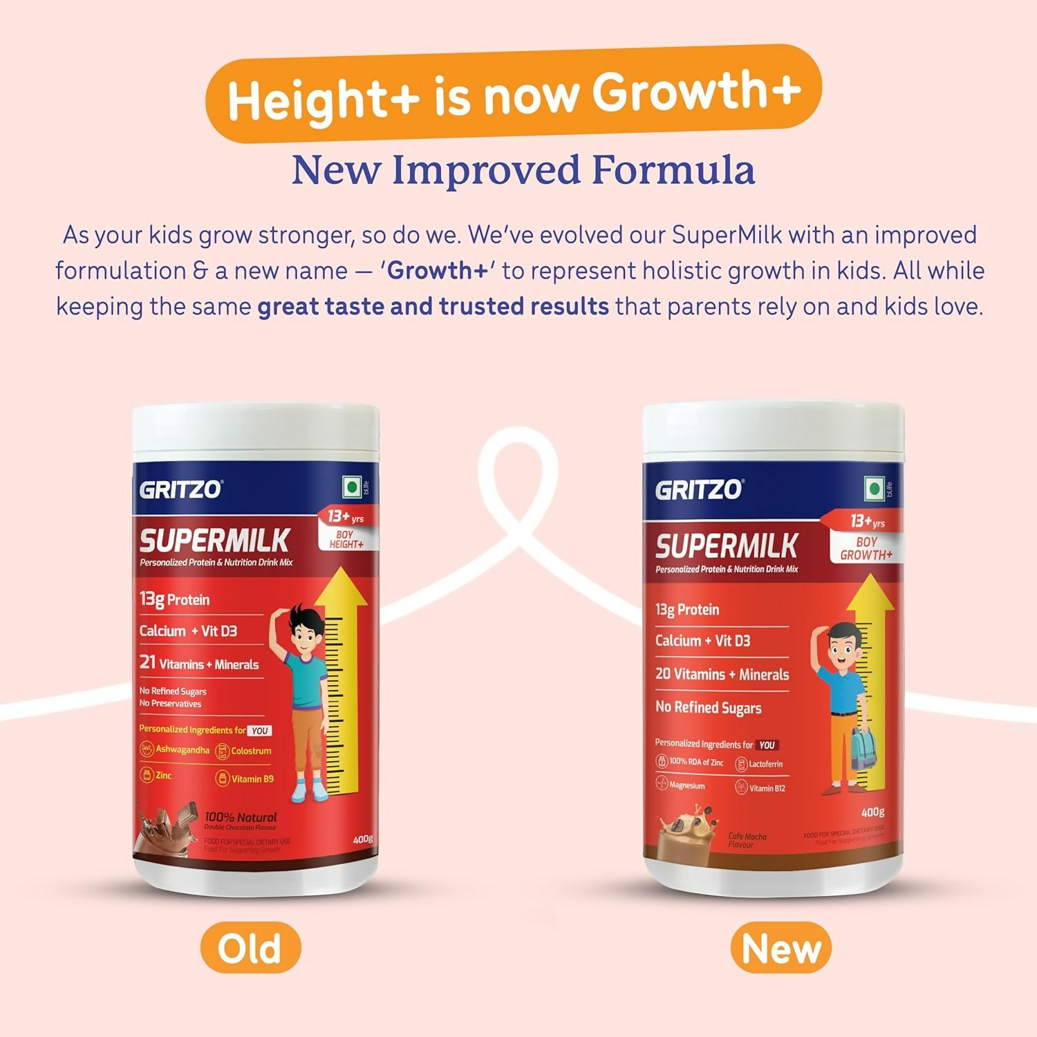 Gritzo SuperMilk Growth+ (Formerly Height+) (13+y Boys & Girls) 13g Protein Powder - Double Chocolate | Grocsy