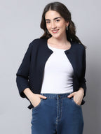 Even Apparels Navy Polywool Open Front Statement Women's Jacket | Grocsy