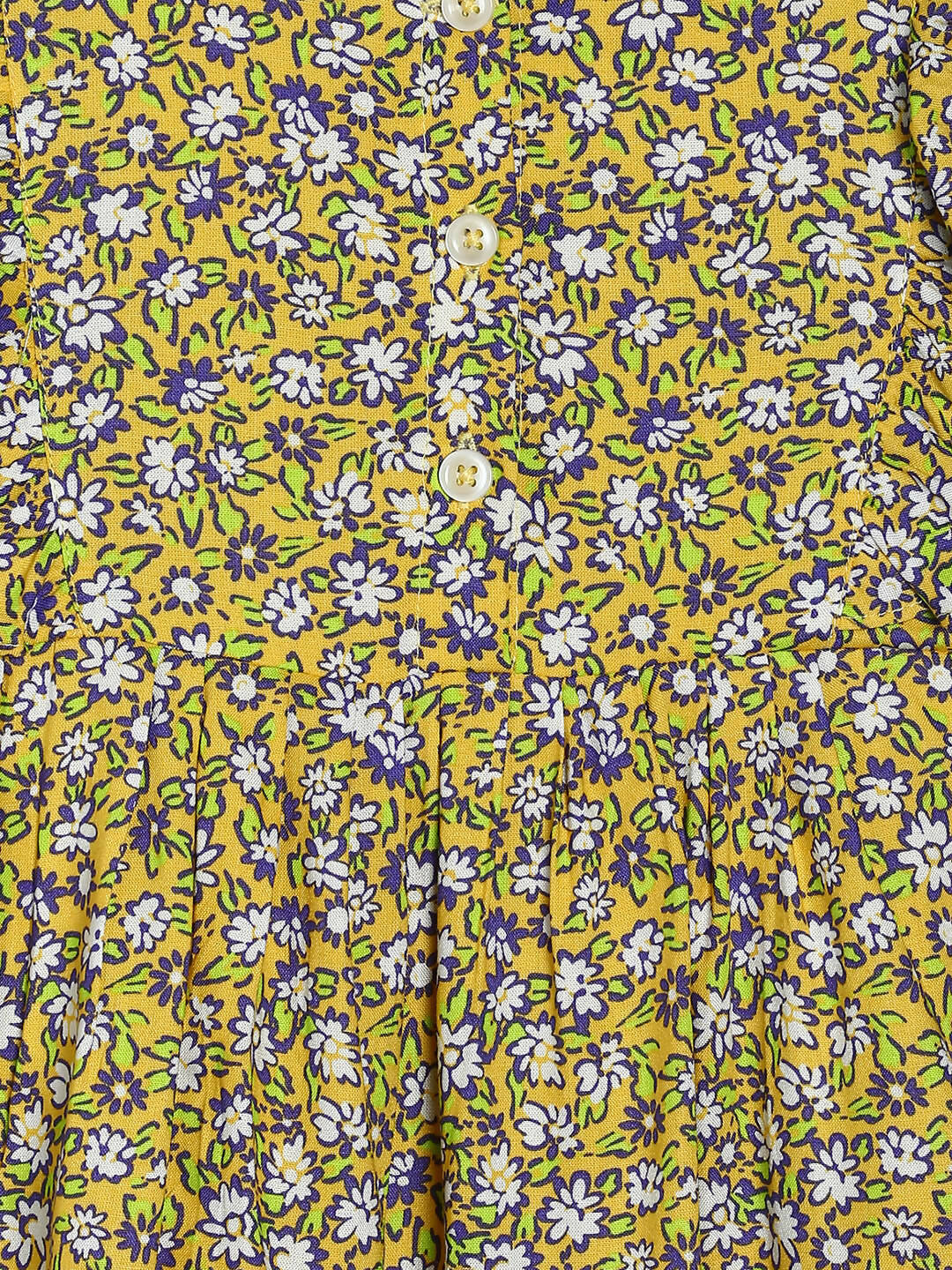 Manet Girls Cotton Frill Sleeve Frock Flower Print - Mustard Yellow | Grocsy