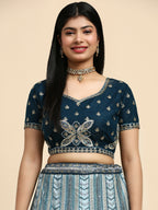 Blue Fancy Net Sequence Embroidered Lehenga Choli with Dupatta - Dhara | Grocsy