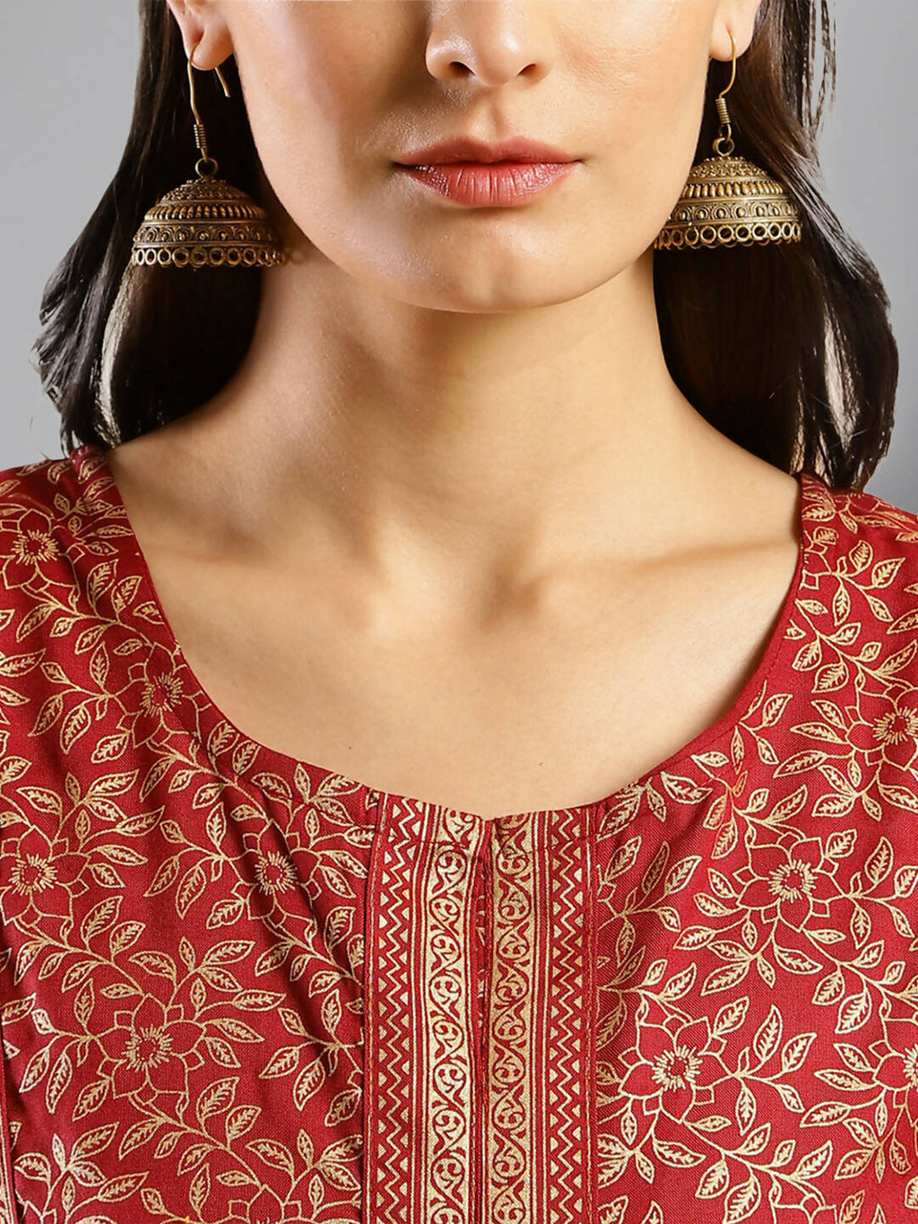 Maroon Viscose Rayon Ethnic Motifs Aline Dress - Poonam | Grocsy