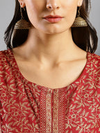 Maroon Viscose Rayon Ethnic Motifs Aline Dress - Poonam | Grocsy