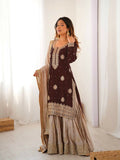 Lehenga Mart Designer Sharara Suit With Kurta, Sharara, Dupatta For Women-Brown | Grocsy