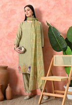 Joban Fashion Light Green Premium Pure Viscose Print Dola With Handwork Kurta Set | Grocsy